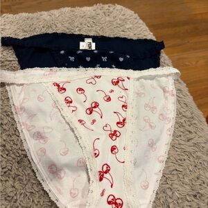 Victoria's Secret PINK Panties Women M Multi New Ribbed‎ Lace Cherry Star 2pk
